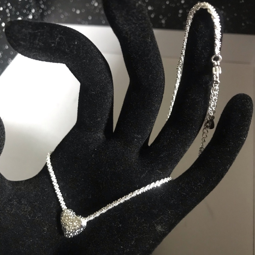 Sterling Silver Heart Pendant Necklace - Sparkling Silver Tone
